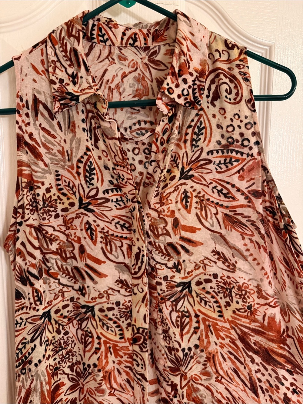 Sleeveless Floral Print Mini Dress in Cream and Rust